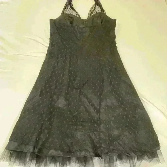 Vintage 90’s Betsy & Adam Halter Black Polka Dot  Tulle Midi Gothic Style Dress - Picture 3 of 9